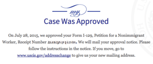 I-129 approval notice form