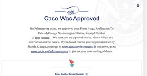 I-539 approval notice form