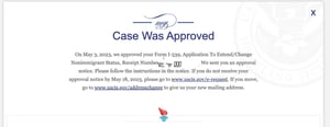 Form I-539 approval notice